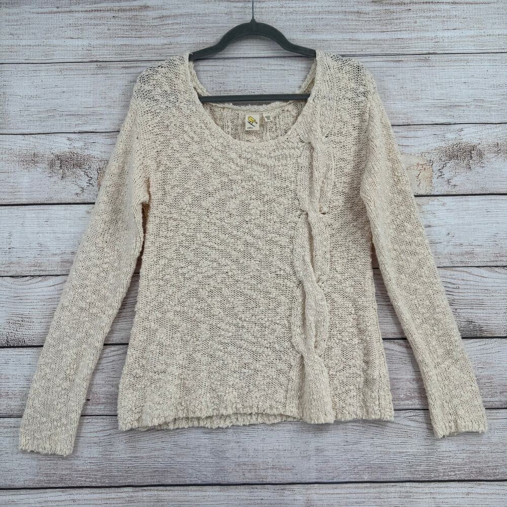 Anthropologie Yellow Bird Chunky‎ Knit Sweater Womens Medium Cream Boat Neck